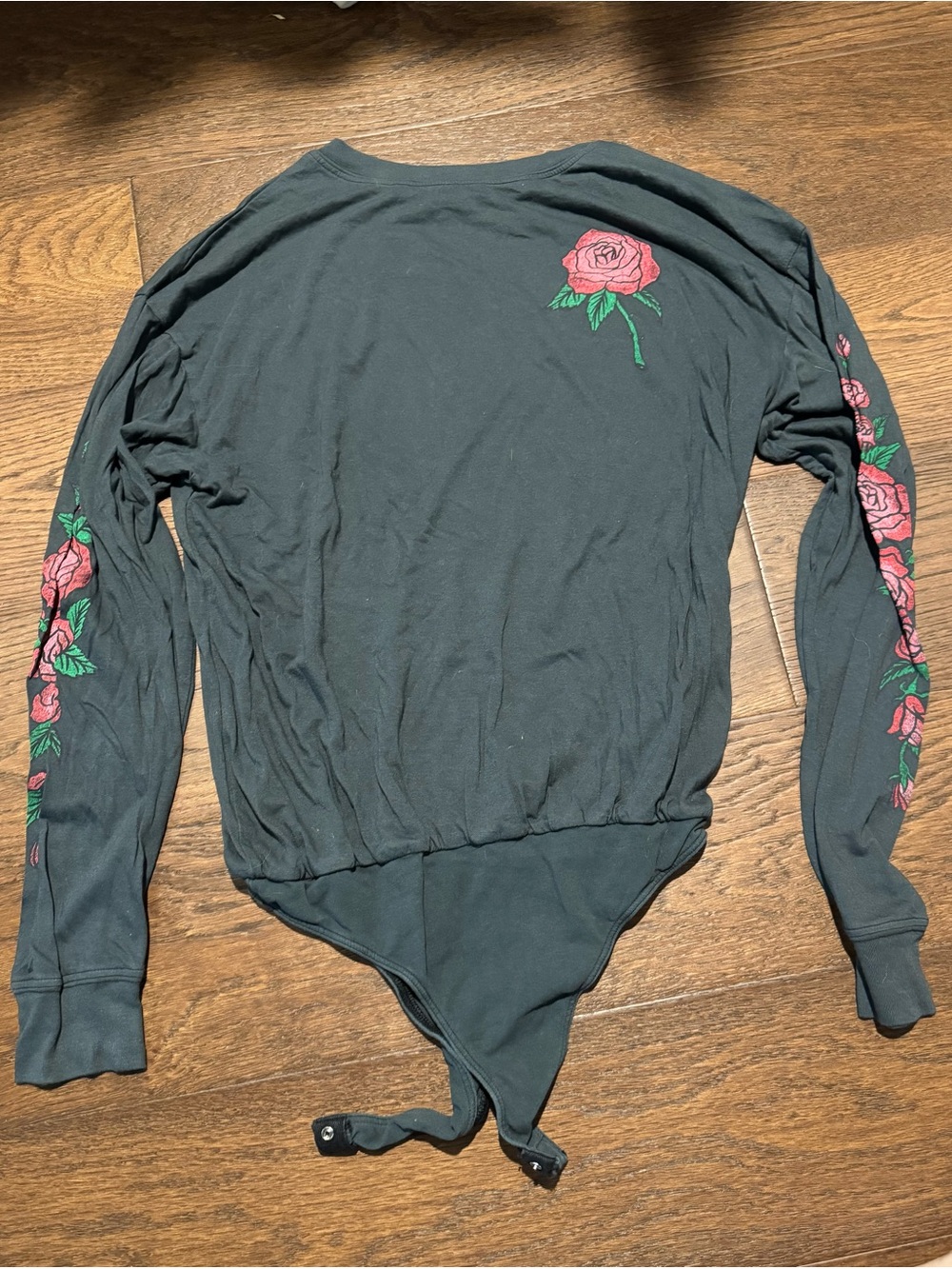 Daydreamer Black Long-Sleeve Rose Print Bodysuit